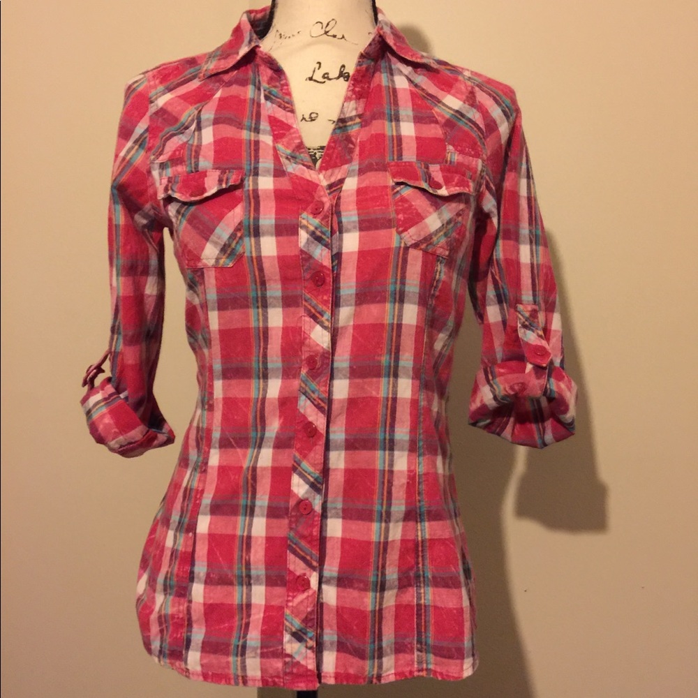 SOLD Pink plaid Button down